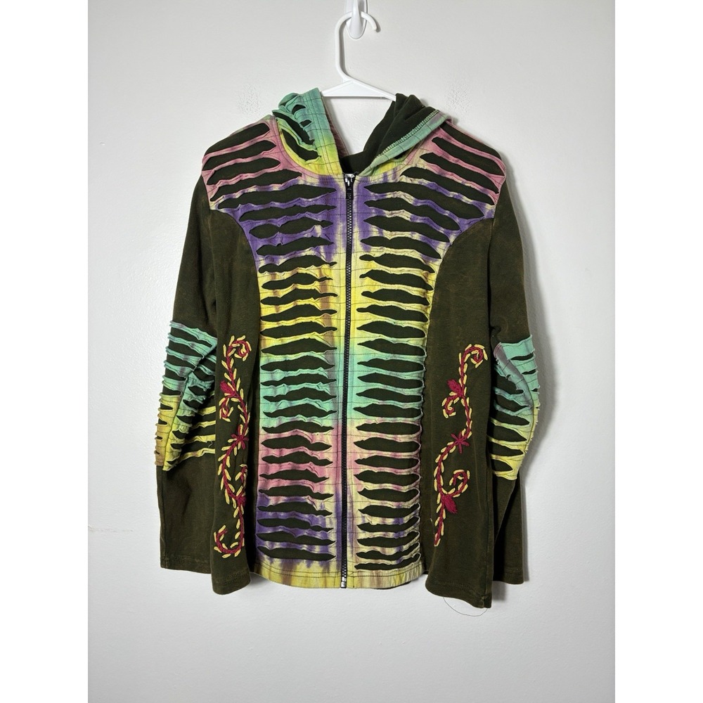 Boho Hippie Full Zip Hoodie Women's Large India Cotton Casual